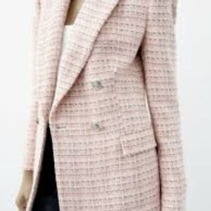 Zara Blush Pink Double-Breasted Tweed Blazer Coat